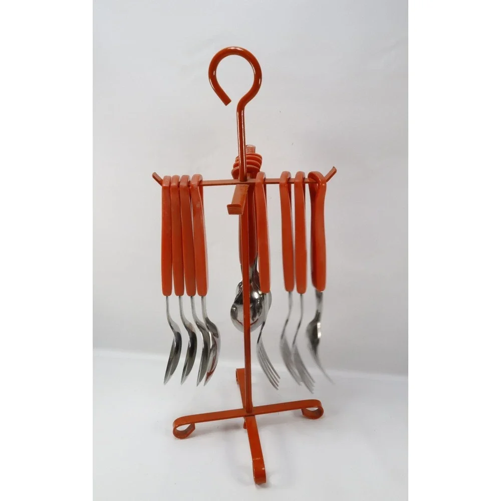 12 Piece Japanese 11C Stainless Steel Flatware Spoon‎ Forks MCM Stand Orange